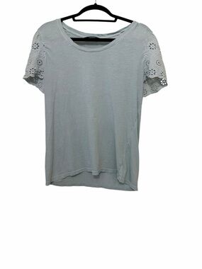 Lucky Brand Pale Blue Tee with Eyelet Lace Sleeves *Imperfect*